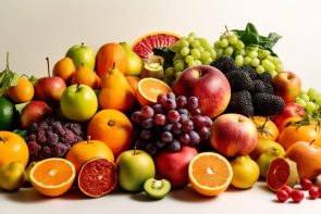 Vibrant collection of healthy fruit and vegetables generated by artificial intelligence